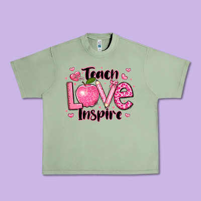 Teach Love Inspire Teacher Valentines Day Urban Heavy Tee Designed By Lillyallendesigns
