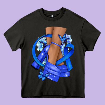 Colon Cancer Heels Heavy Core Tee Designed By Nancycooperartshop