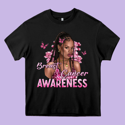 Breast Cancer Awareness Afro Woman Heavy Core Tee Designed By Nancycooperartshop