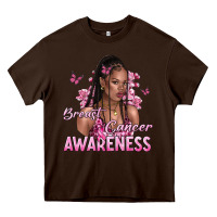 Chocolate Brown breast cancer awareness afro woman Heavy Core Tee - NancyCooperArtShop