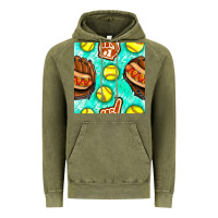 Vintage Olive softball glove and hotdog seamless pattern Vintage Hoodie - BundleAndBundleShop