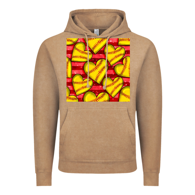 Softball Hearts Seamless Pattern Vintage Hoodie by BundleAndBundleShop | Teevron