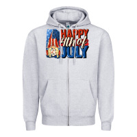 Heather Grey Happy 4th of july gnome Zipper Hoodie - CowGirlArtShop