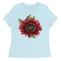 Baby Blue procut red sunflower Ladies Tee - LillyAllenDesigns