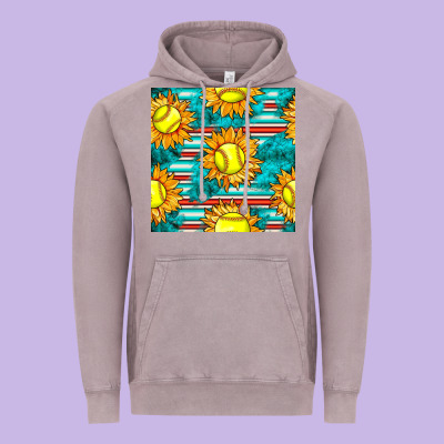 Softball Sunflowers With Serape Seamless Pattern Vintage Hoodie Designed By Bundleandbundleshop