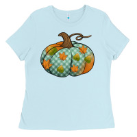 Baby Blue blue plaid autumn pumpkin Ladies Tee - Jasminsmagicworld