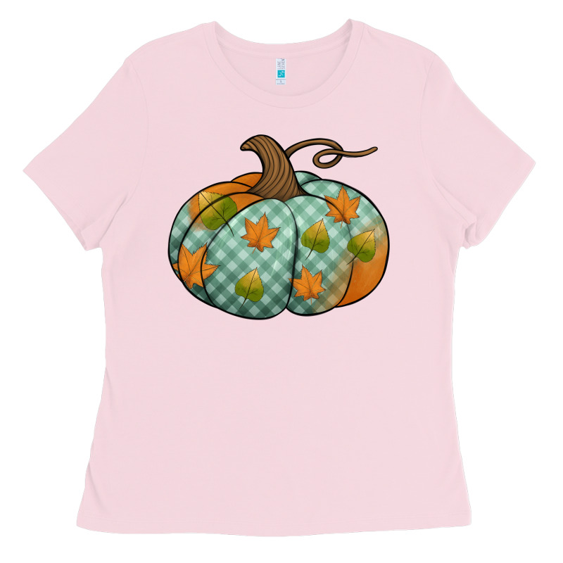 Blue Plaid Autumn Pumpkin Ladies Tee by Jasminsmagicworld | Teevron