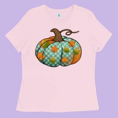 Blue Plaid Autumn Pumpkin Ladies Tee Designed By Jasminsmagicworld