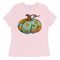 Bubblegum Pink blue plaid autumn pumpkin Ladies Tee - Jasminsmagicworld