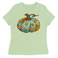 Matcha blue plaid autumn pumpkin Ladies Tee - Jasminsmagicworld