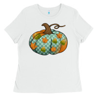 White blue plaid autumn pumpkin Ladies Tee - Jasminsmagicworld