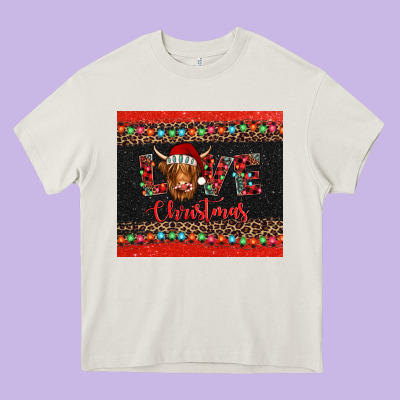 Love Christmas Highland Cow And Turquoise Gemstone Heavy Core Tee Designed By Jasminsmagicworld
