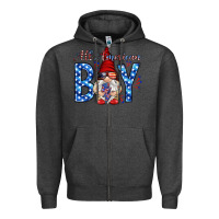 Charcoal Heather All American boy with gnome Zipper Hoodie - HowdyJamesFarm