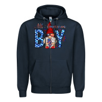 Navy All American boy with gnome Zipper Hoodie - HowdyJamesFarm
