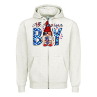 Oatmeal Heather All American boy with gnome Zipper Hoodie - HowdyJamesFarm