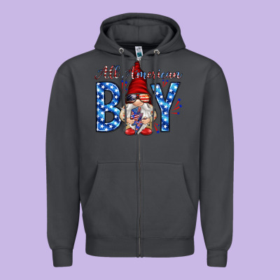 All American Boy With Gnome Zipper Hoodie Designed By Howdyjamesfarm