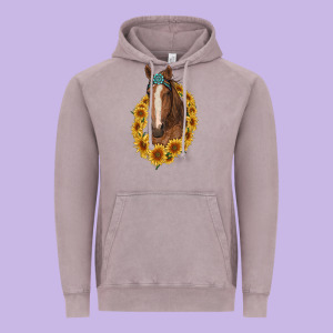 Brown Horse With Gemstone And Sunflowers Vintage Hoodie Designed By Ranaportraitstore