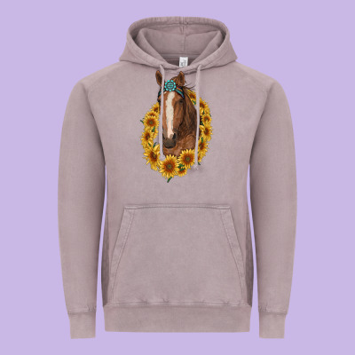 Brown Horse With Gemstone And Sunflowers Vintage Hoodie Designed By Ranaportraitstore