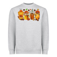Heather Grey Thanksgiving Coffee Cups Heavyweight Sweatshirt - texasbilliewilder