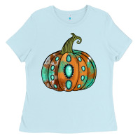Baby Blue western cowhide turquoise pumpkin Ladies Tee - Jasminsmagicworld