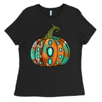 Black western cowhide turquoise pumpkin Ladies Tee - Jasminsmagicworld