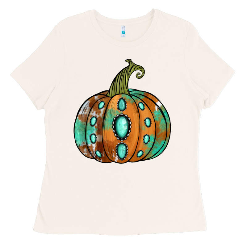 Western Cowhide Turquoise Pumpkin Ladies Tee by Jasminsmagicworld | Teevron