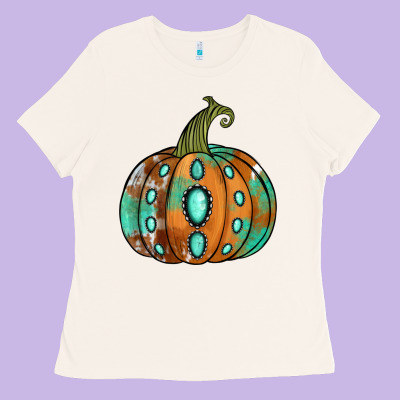 Western Cowhide Turquoise Pumpkin Ladies Tee Designed By Jasminsmagicworld