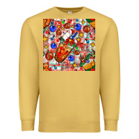 Antique Gold christmas coffee cups ornaments and lights with diamond plaid seamless Premium Sweatshirt - BundleAndBundleShop