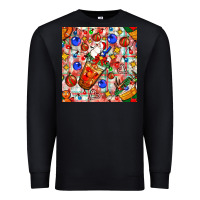 Black christmas coffee cups ornaments and lights with diamond plaid seamless Premium Sweatshirt - BundleAndBundleShop