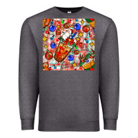 Charcoal Heather christmas coffee cups ornaments and lights with diamond plaid seamless Premium Sweatshirt - BundleAndBundleShop