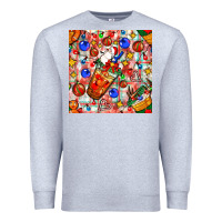 Heather Grey christmas coffee cups ornaments and lights with diamond plaid seamless Premium Sweatshirt - BundleAndBundleShop