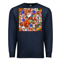 Navy christmas coffee cups ornaments and lights with diamond plaid seamless Premium Sweatshirt - BundleAndBundleShop