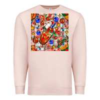 Pale Pink christmas coffee cups ornaments and lights with diamond plaid seamless Premium Sweatshirt - BundleAndBundleShop