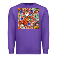 Purple christmas coffee cups ornaments and lights with diamond plaid seamless Premium Sweatshirt - BundleAndBundleShop
