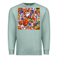 Seafoam christmas coffee cups ornaments and lights with diamond plaid seamless Premium Sweatshirt - BundleAndBundleShop
