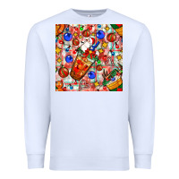 White christmas coffee cups ornaments and lights with diamond plaid seamless Premium Sweatshirt - BundleAndBundleShop