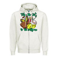 Oatmeal Heather Take me out to the ballgame Zipper Hoodie - HowdyJamesFarm