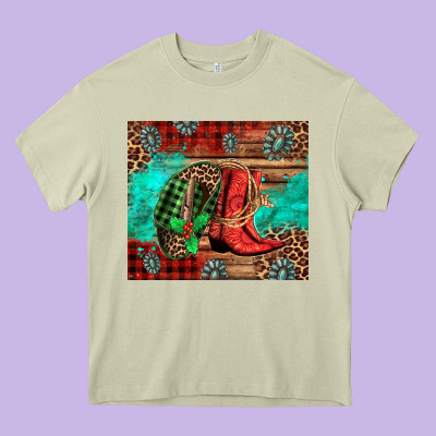 Country Boots And Cowboy Hat Christmas Heavy Core Tee Designed By Jasminsmagicworld