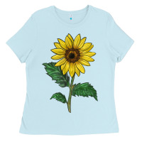 Baby Blue Sunray yellow sunflower Ladies Tee - LillyAllenDesigns