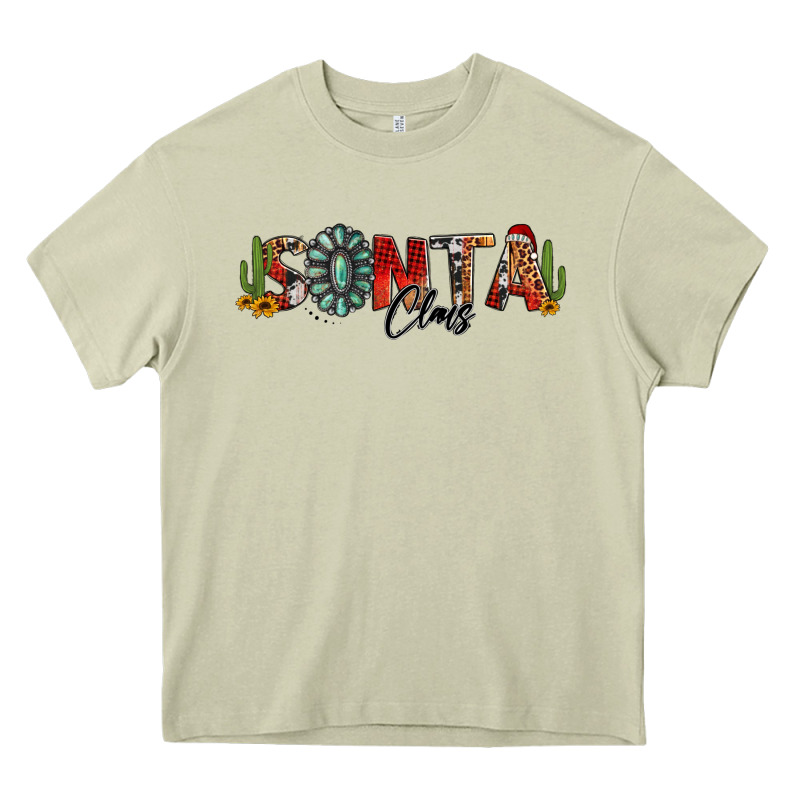 Western Christmas Santa Claus Sunflowers And Cactus Heavy Core Tee by Jasminsmagicworld | Teevron