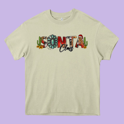 Western Christmas Santa Claus Sunflowers And Cactus Heavy Core Tee Designed By Jasminsmagicworld