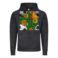 Vintage Black soccer balls and sunflowers with goal nets seamless pattern Vintage Hoodie - BundleAndBundleShop