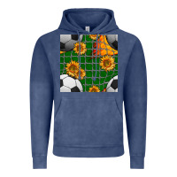 Vintage Denim soccer balls and sunflowers with goal nets seamless pattern Vintage Hoodie - BundleAndBundleShop