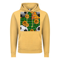 Vintage Mustard soccer balls and sunflowers with goal nets seamless pattern Vintage Hoodie - BundleAndBundleShop