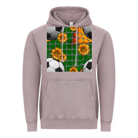 Vintage Zinc soccer balls and sunflowers with goal nets seamless pattern Vintage Hoodie - BundleAndBundleShop