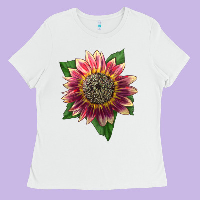 Crimson Blaze Sunflower Ladies Tee Designed By Lillyallendesigns