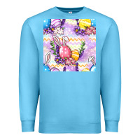 Ocean Blue Easter Eggs With Flowers Seamless Pattern Premium Sweatshirt - BundleAndBundleShop