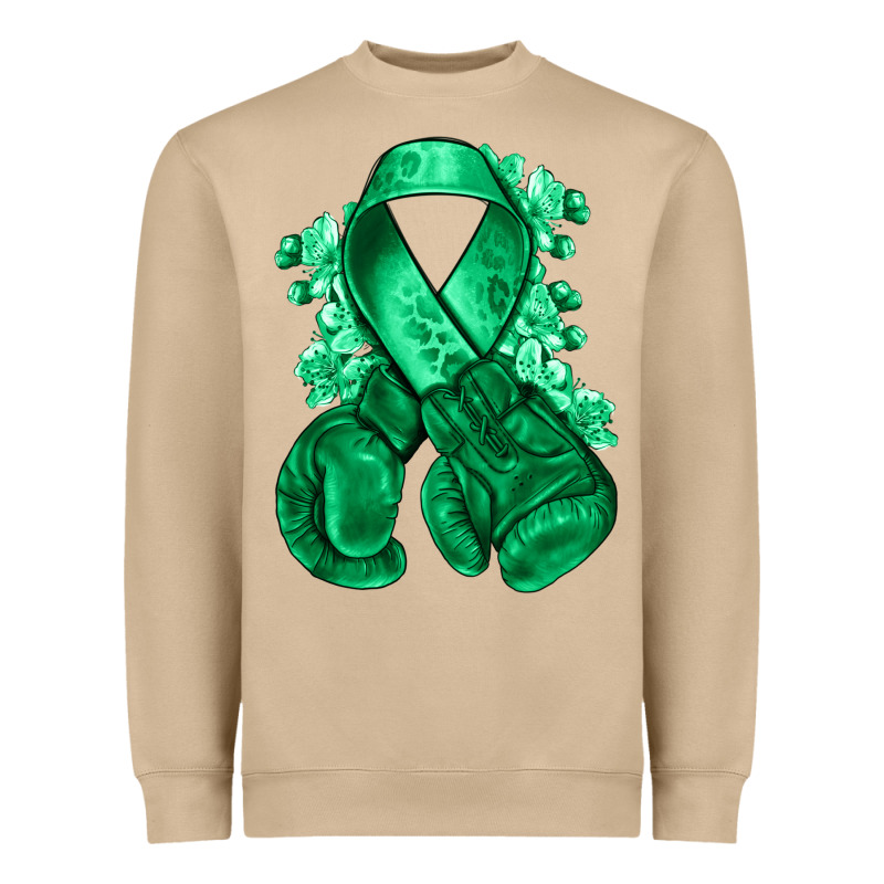 Emerald Green Ribbon Liver Cancer Boxing Gloves Heavyweight Sweatshirt by NancyCooperArtShop | Teevron