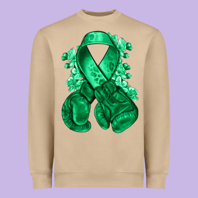 Emerald Green Ribbon Liver Cancer Boxing Gloves Heavyweight Sweatshirt Designed By Nancycooperartshop
