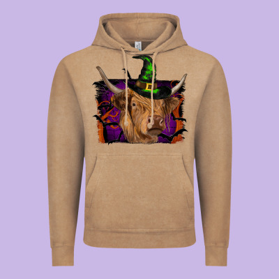 Highland Cow Halloween Vintage Hoodie Designed By Ranaportraitstore